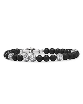David Yurman - Sterling Silver Spiritual Onyx & Pavé Diamond Beaded Bracelet