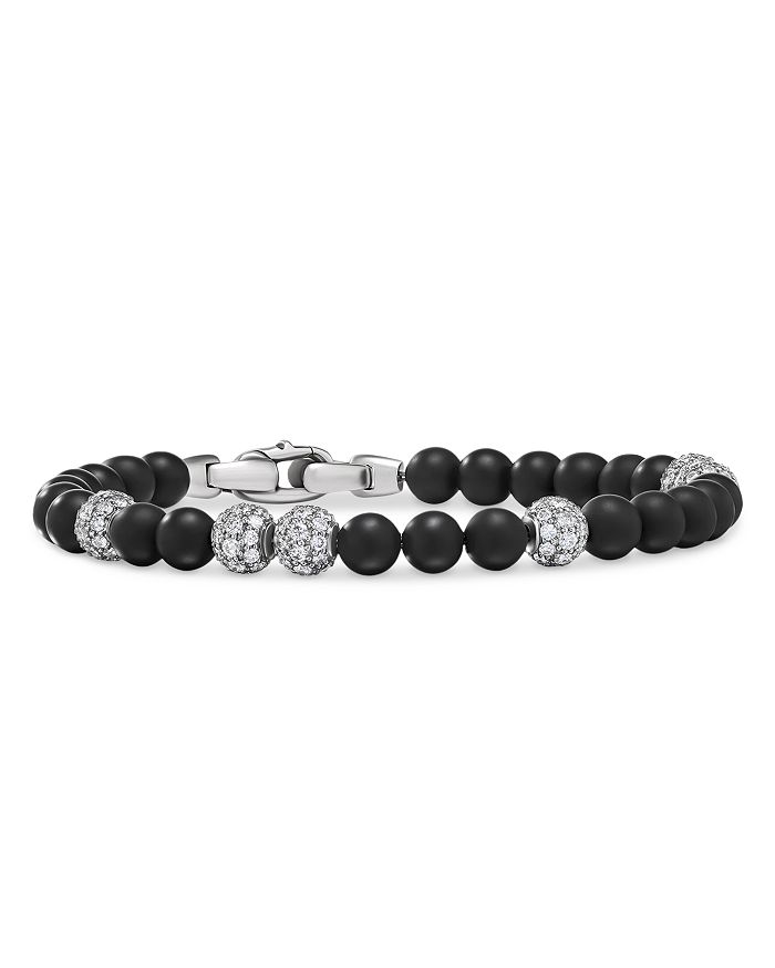 David Yurman - Men's Sterling Silver Spiritual Onyx & Pav&eacute; Diamond Beaded Bracelet