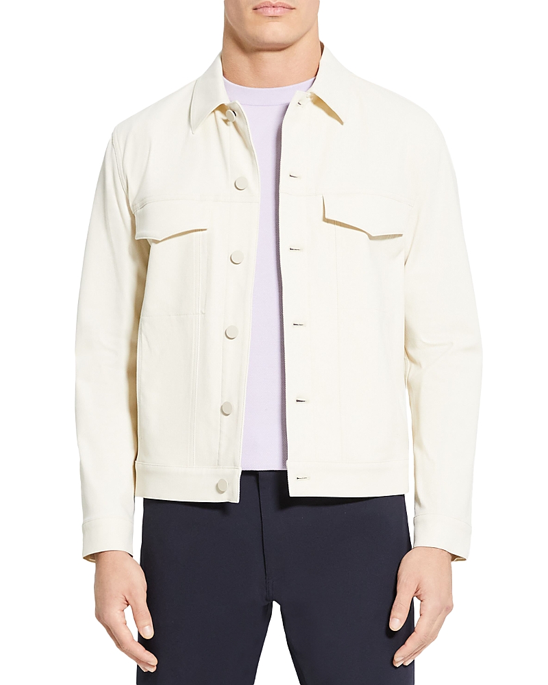 Theory Cotton Blend Twill Trucker Jacket In Warm Ivory