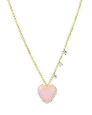Meira T 14K Yellow Gold Pink Opal (3.59 ct. t.w.) & Diamond (0.07 ct. t.w.) Heart Pendant Necklace. 