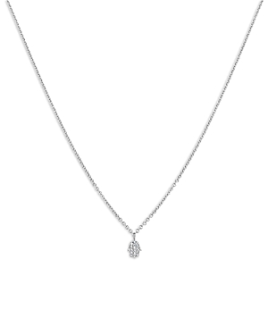 14K White Gold Mini Diamond Hamsa Hand Pendant Necklace, 18