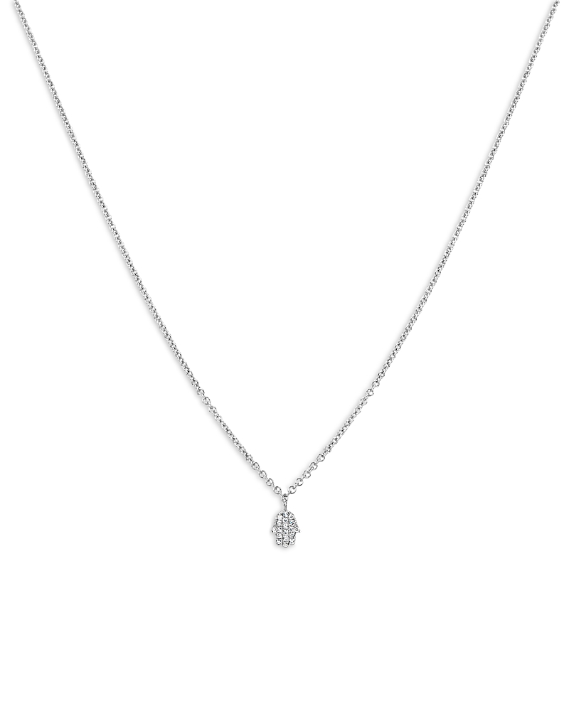 Meira T 14K White Gold Mini Diamond Hamsa Hand Pendant Necklace, 18