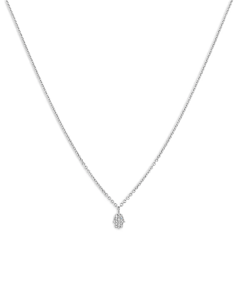 Meira T 14K White Gold Mini Diamond Hamsa Hand Pendant Necklace, 18