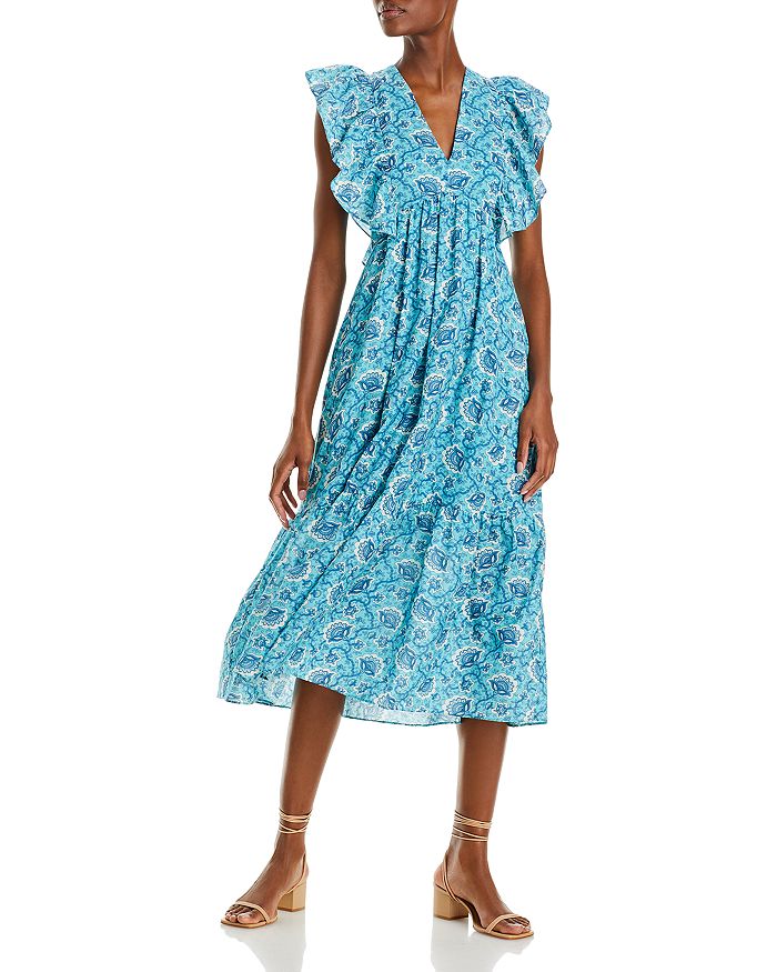 RHODE Tasha Floral Print Flutter Midi Dress | Bloomingdale's