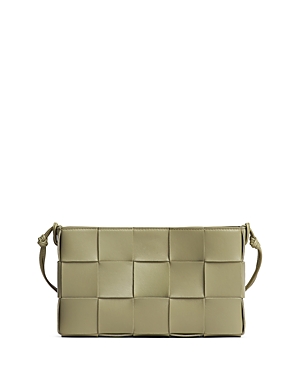 Shop Bottega Veneta Cassette Woven Leather Shoulder Bag In Travertine/gold
