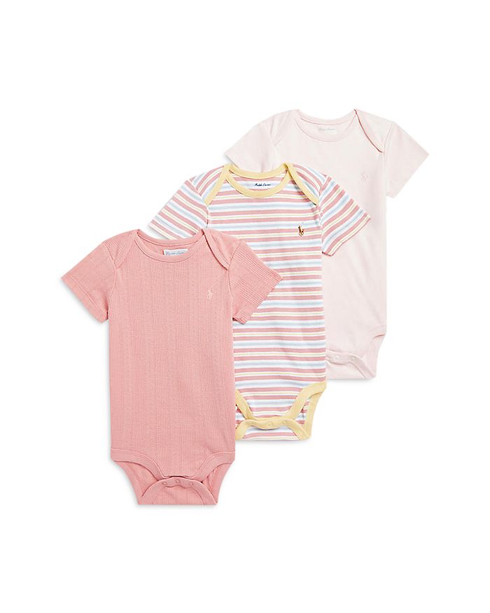 Ralph Lauren - Girls' Cotton Solid & Stripe Bodysuit, 3 Pack - Baby