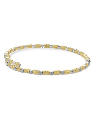 18K White & Yellow Gold Signature Caviar Diamond Superfine Cuff Coil Bracelet