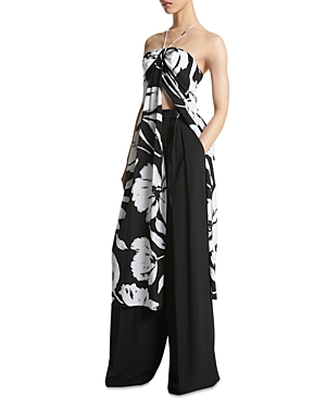 Shop Michael Kors Silk Floral Print Halter Midi Dress In Opt Wht/bl