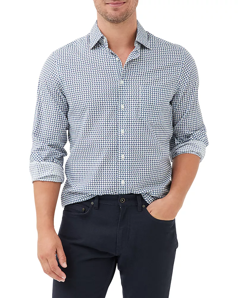 Rodd & Gunn Marshland Cotton Poplin Geo Print Shirt