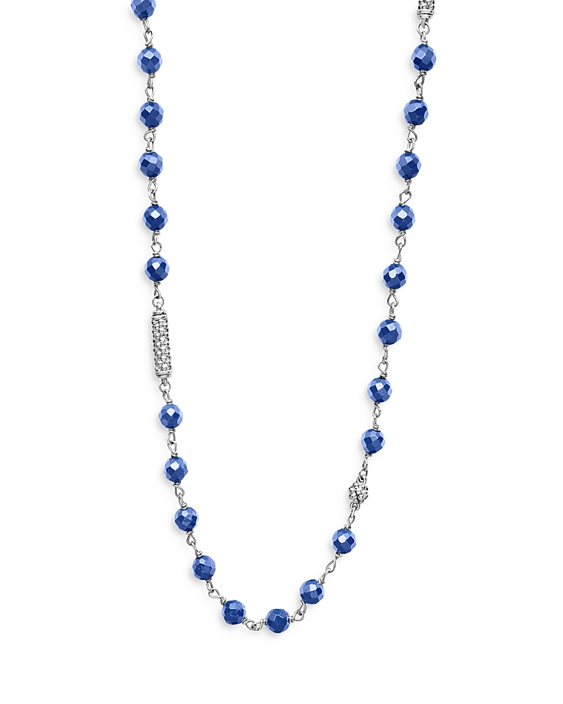 Lagos Caviar Icon Ultramarine Ceramic Bead Dual Layer Toggle Necklace In Blue/silver