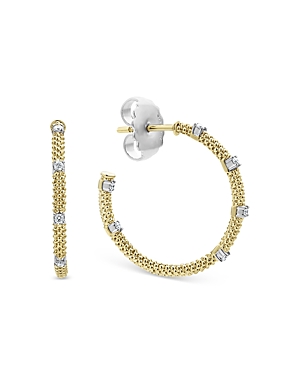 Lagos 18K White & Yellow Gold Caviar Diamond Hoop Earrings