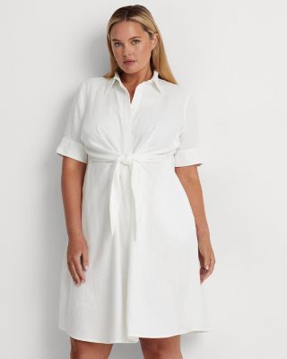 Tie Front Linen Shirt Dress - Petite, Regular & Plus