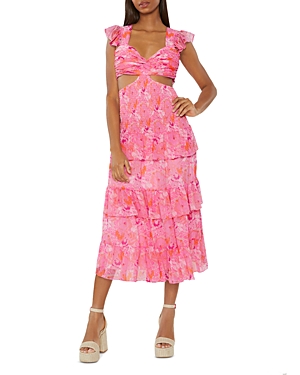 Shop Likely Neely Flutter Sleeve Midi Dress In Pink Multi