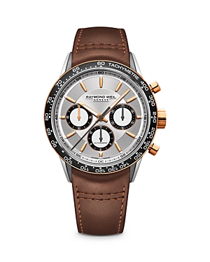 Shop Raymond Weil Free Chronograph Watch, 43.5mm In Silver/brown