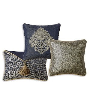 Shop Waterford Vaughn Decorative Pillows Set Of 3 In Navy/gold