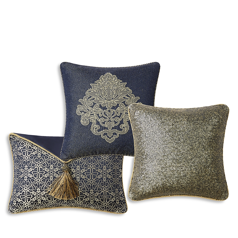 Waterford Vaughn Decorative Pillows Set Of 3 In Navy/gold