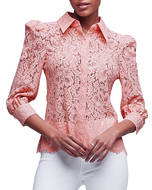 L Agence Andrea Lace Button-front Blouse In Rose Tan