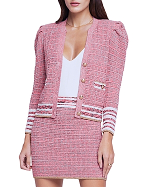 Shop L Agence L'agence Jenni Striped Button Front Cardigan In Coral Rose