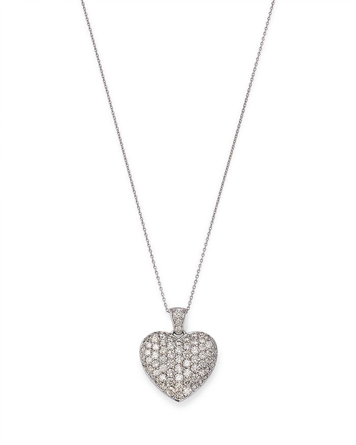 Bloomingdale's Diamond Pavé Heart Pendant Necklace in 14K White Gold, 1 ...