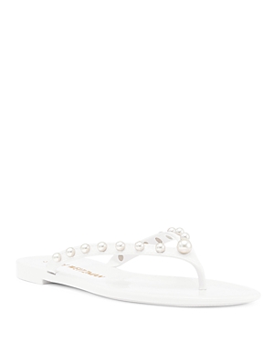 Stuart Weitzman Goldie Pearly Jelly Flip Flops In White