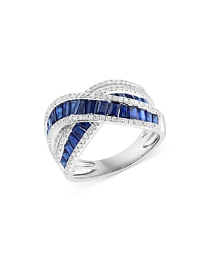 Bloomingdale's Sapphire & Diamond Crossover Ring In 14k White Gold - 100% Exclusive In Blue/white