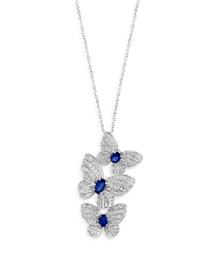 Bloomingdale's - Sapphire & Diamond Butterfly Pendant Necklace in 14K White Gold, 18" - 100% Exclusive