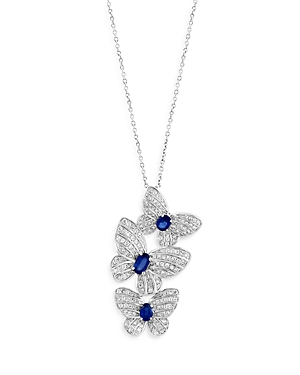Bloomingdale's Sapphire & Diamond Butterfly Pendant Necklace In 14k White Gold, 18 - 100% Exclusive In Blue/white