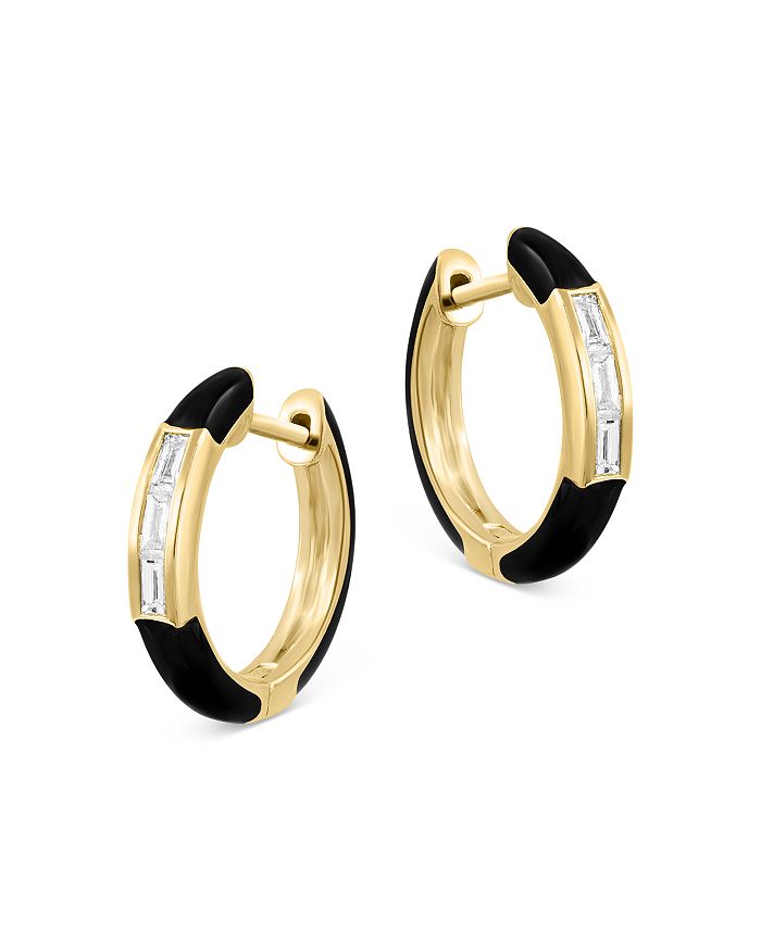 Bloomingdale's - Diamond & Black Enamel Huggie Hoop Earrings in 14K Yellow Gold - 100% Exclusive