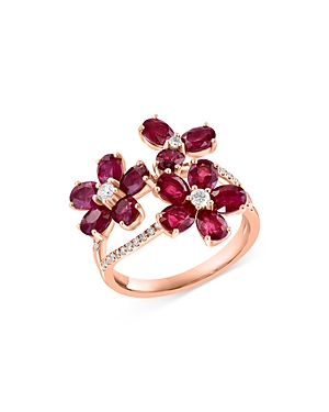 Bloomingdale's Ruby and Diamond Flower Ring in 14K Rose Gold - 100% Exclusive