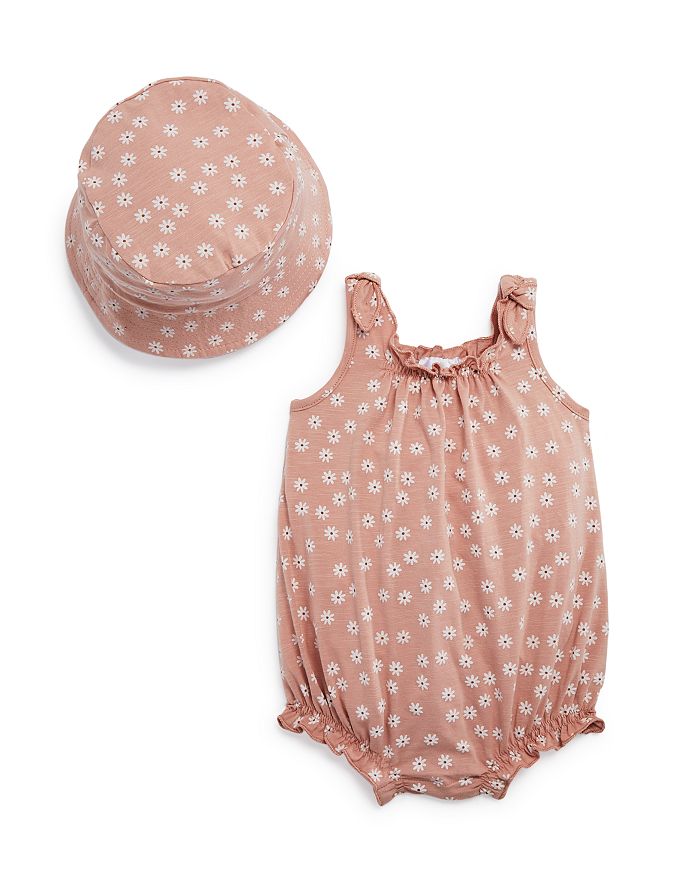 Sophie & Lucas Girls Bloomie Bunch Romper - Bows at Sides - Coral Pink main image 1