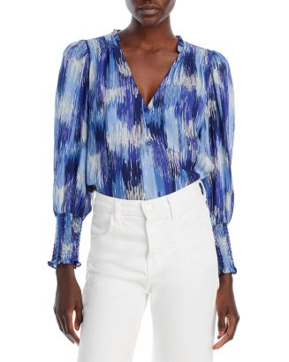 V-Neck Print Top - Aqua Splash