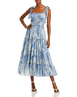 Aqua Paisley Print Smocked Midi Dress - 100% Exclusive In Blue/white