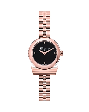 Shop Ferragamo Gancino Rose Gold Ion Plated Stainless Steel Watch, 22.5mm In Black/rose Gold