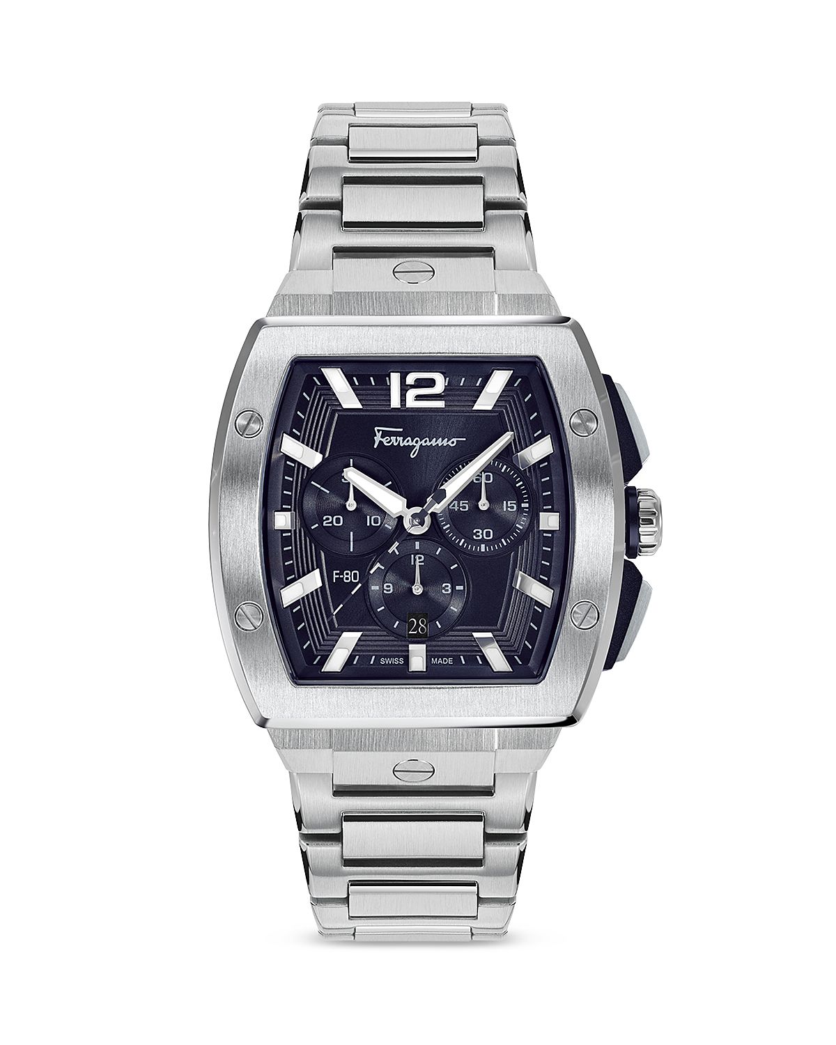 Ferragamo F-80 Tonneau Stainless Steel Chronograph Watch, 41.8mm