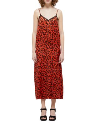 knee length dresses for ladies Leopard Print Satin Midi Dress Brown