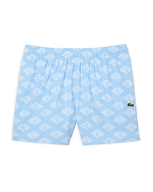 Lacoste Two Tone Monogram Print Swim Trunks In Overview