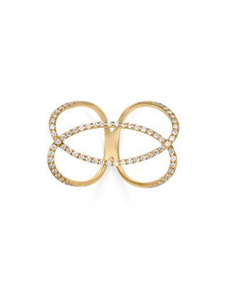 Diamond Crossover Ring in 14K Yellow Gold, 0.75 tcw 