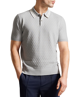 Ted Baker Mahana Regular Fit Logo Knit Polo Shirt In Light Gray
