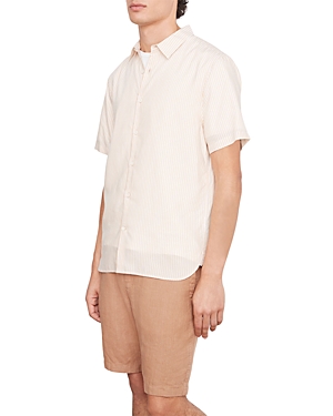 Vince Peninsula Stripe Short Sleeve Button-up Shirt In Warm Oat