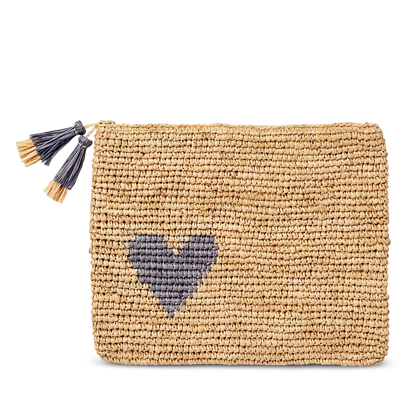 Aerin Heart Raffia Zip Pouch