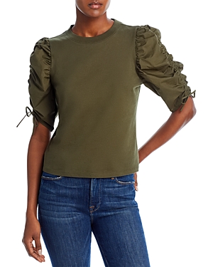 Frame Ruched Tie Sleeve Tee In Fatigue