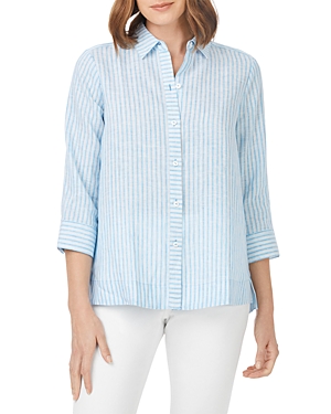 Foxcroft Harley Stripe Linen Button-up Shirt In Blue Breeze