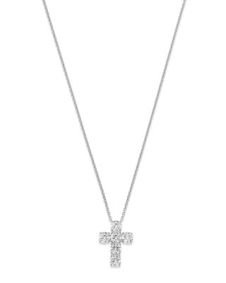 Bloomingdale's Fine Collection - Certified Diamond Cross Pendant Necklace in 14K White Gold featuring diamonds with the DeBeers Code of Origin, 1.05 tcw