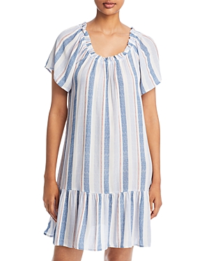 B Collection By Bobeau Striped Scoop Neck Dress In Blue Linen