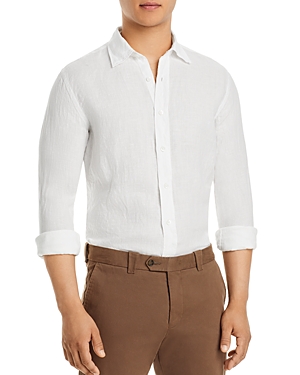 Canali Chambray Linen Long Sleeve Shirt In White