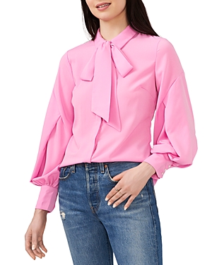 Shop Cece Button Up Bow Tie Blouse In Azlea Pink