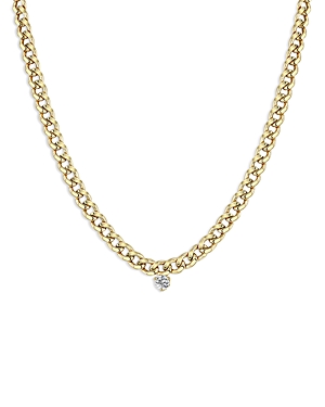 Zoë Chicco 14k Yellow Gold Prong Diamonds Diamond Solitaire Curb Link Chain Necklace, 16