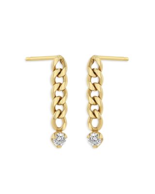 Zoe Chicco 14K Yellow Gold Prong Diamonds Diamond Curb Link Chain Drop Earrings