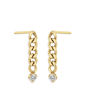 Zoe Chicco 14K Yellow Gold Prong Diamonds Diamond Curb Link Chain Drop Earrings