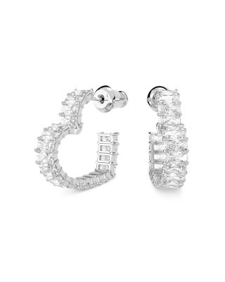 Swarovski - Matrix Baguette Crystal Small Heart Hoop Earrings in Rhodium Plated
